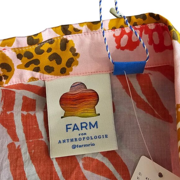 Farm Rio x Anthropologie Long-Sleeve Printed Buttondown Shirt Cheetah Lobster, S - Picture 5 of 9